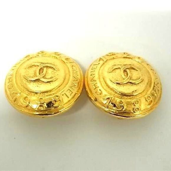 CHANEL Authentic Gold Logo Earrings
